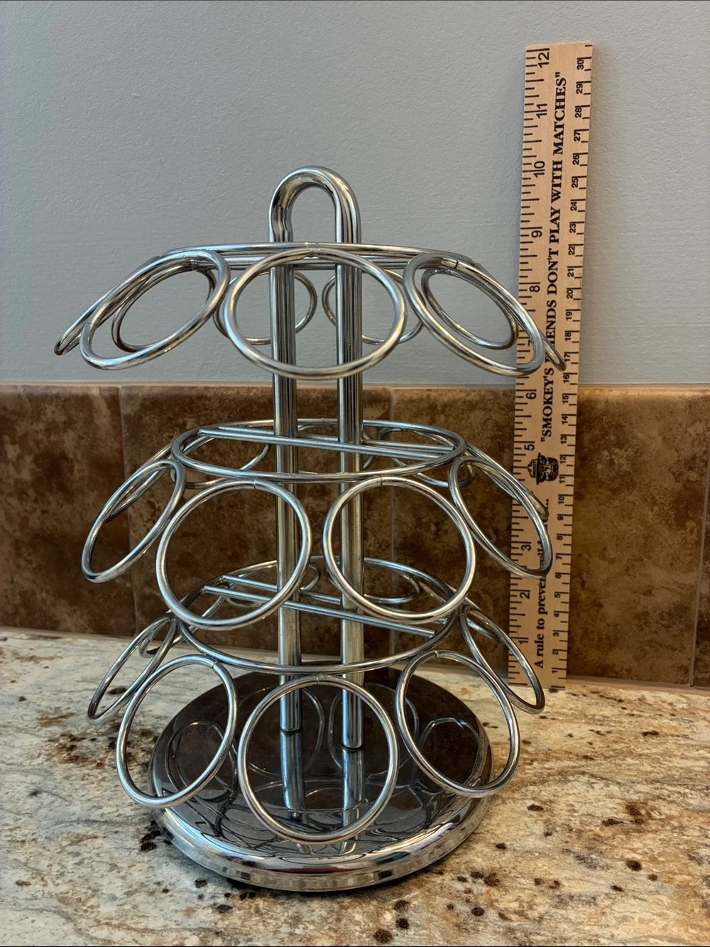 Chrome Coffee Pod Carousel Holder - Sleek Silver Capsule Organizer